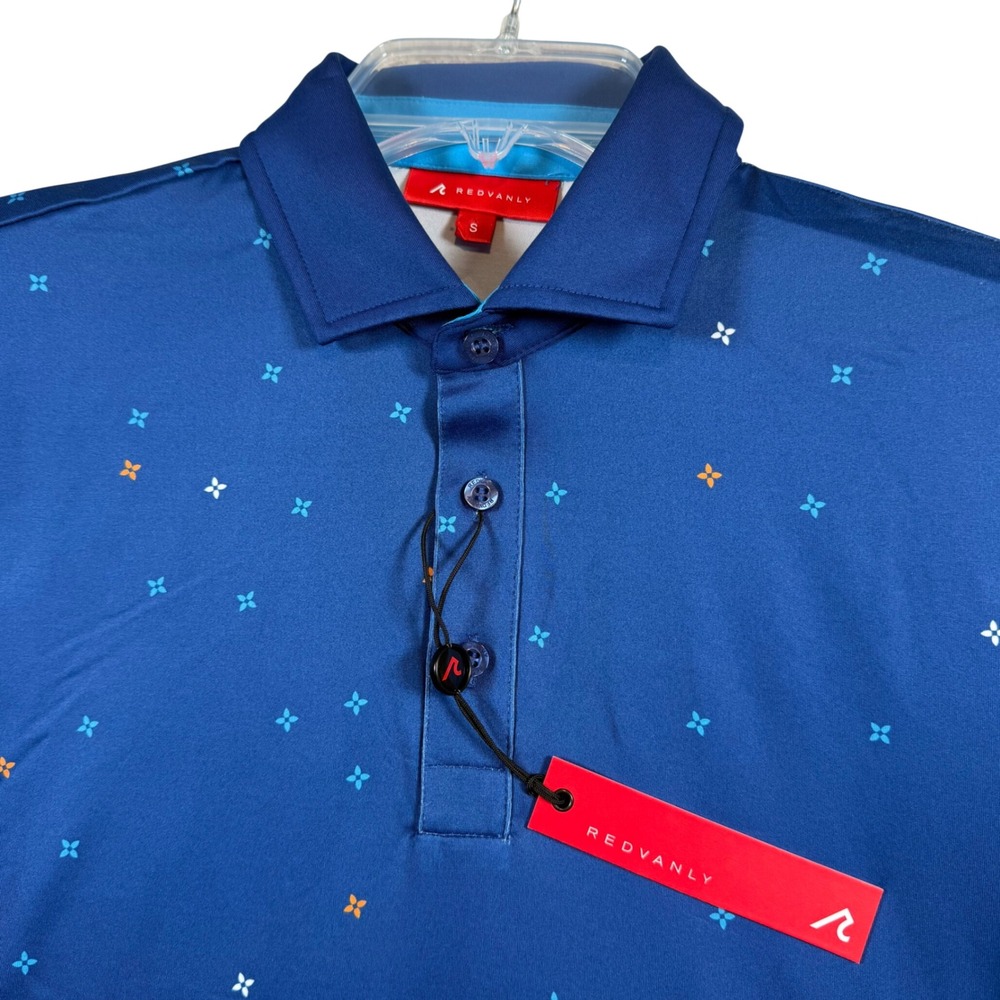 NEW Redvanly Savile Golf Polo Mens Small Mazarine Blue Geometric Print